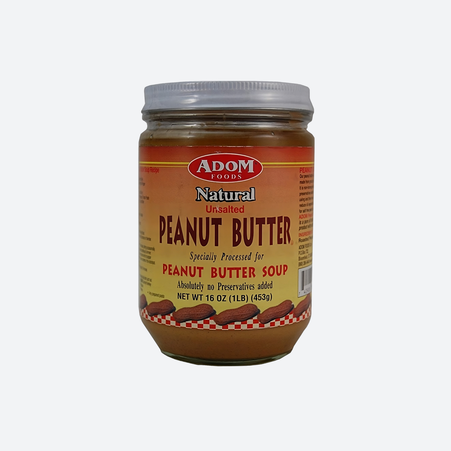 Adom Foods Natural Unsalted Peanut Butter 16 OZ